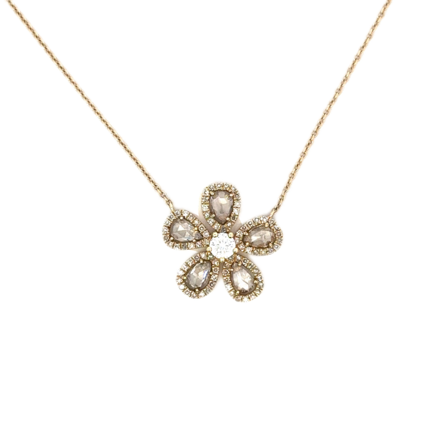 Rose Cut Diamond Flower Necklace