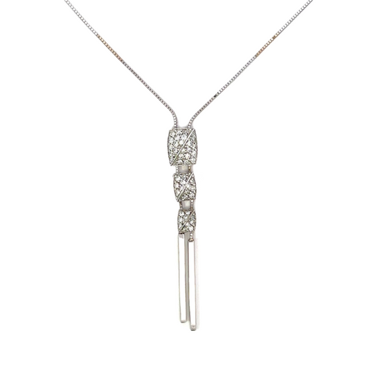 White Gold Triple Pave Square Slider Necklace