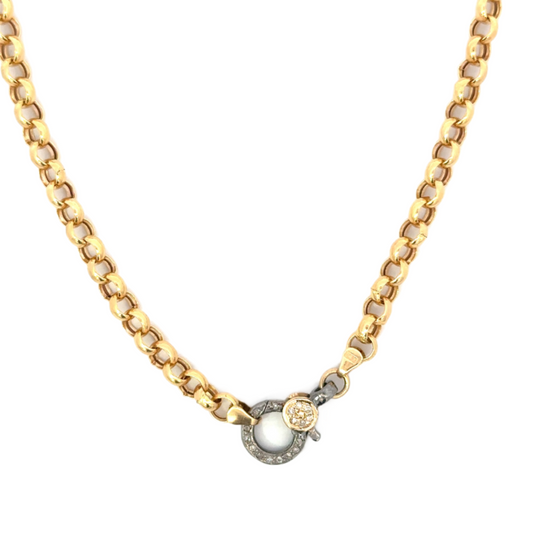 Yellow Gold Rolo Chain Necklace with Small Mixed Metal Pave Lobster