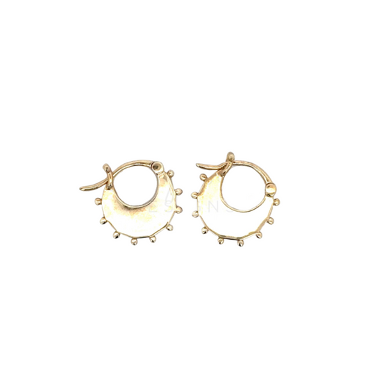 Yellow Gold Disc with Dots Earring