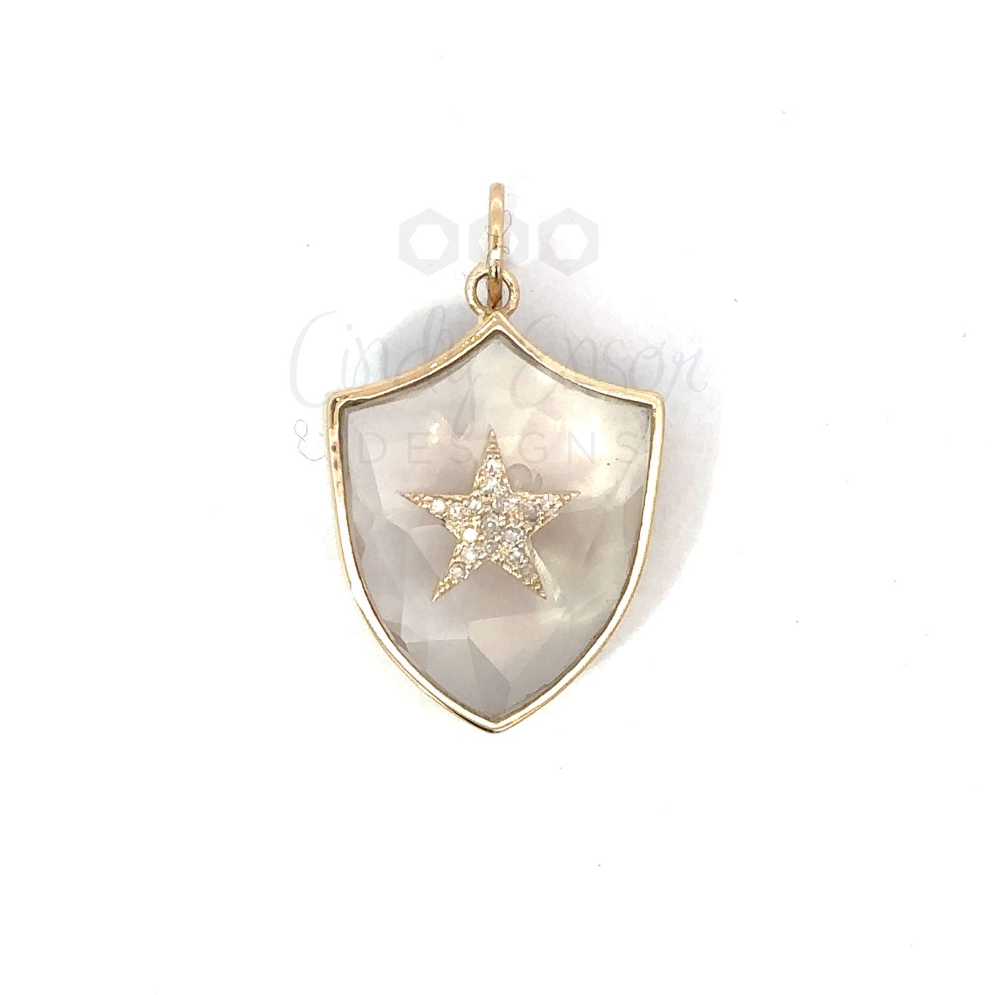 Yellow Gold and Crystal Diamond Star Shield Pendant