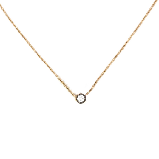 Yellow Gold Single Bezeled Diamond Rhodium Necklace