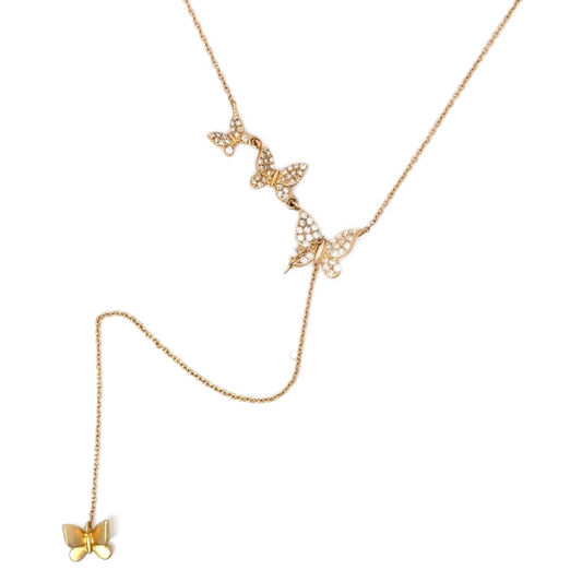 Pave Diamond Triple Butterfly Y-Drop Necklace