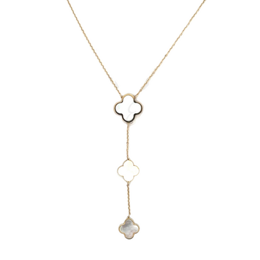 Yellow Gold WMOP Triple Clover Y-Drop Necklace