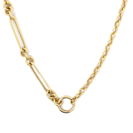 Yellow Gold Half & Half Paperclip Necklace with Working Bail