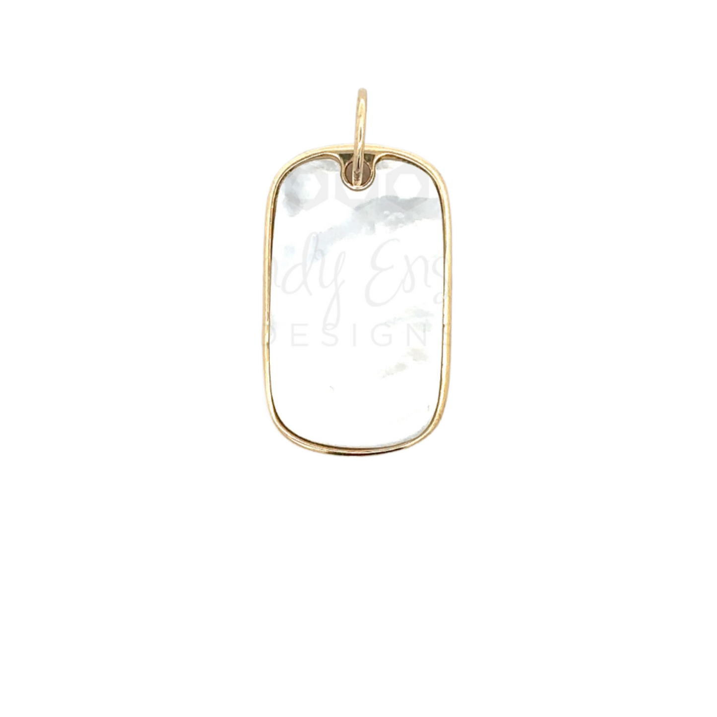 Yellow Gold White Mother of Pearl Dog Tag Pendant