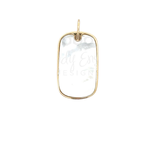 Yellow Gold White Mother of Pearl Dog Tag Pendant