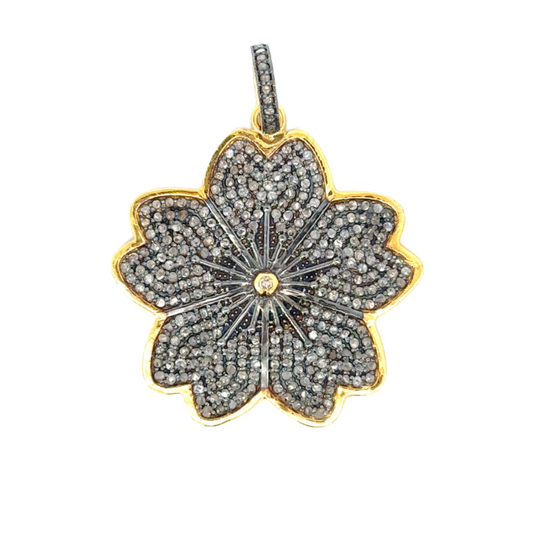 Two Tone Vermeil Pave Flower Pendant