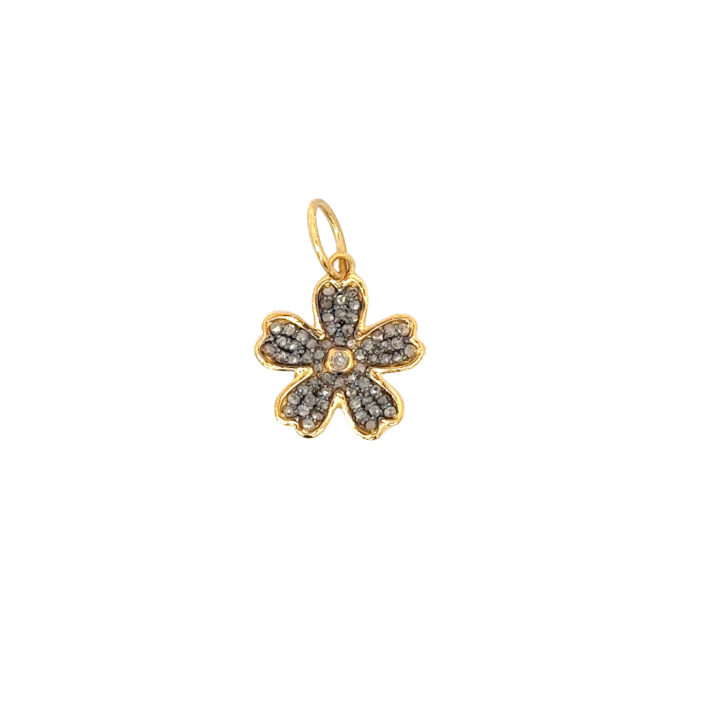 Two Tone Vermeil Pave Clover Flower Pendant