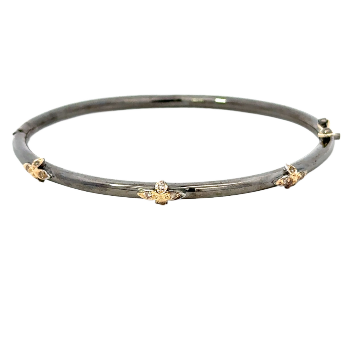 Thin Mixed Metal Bracelet with 3 Diamond Cross Accents