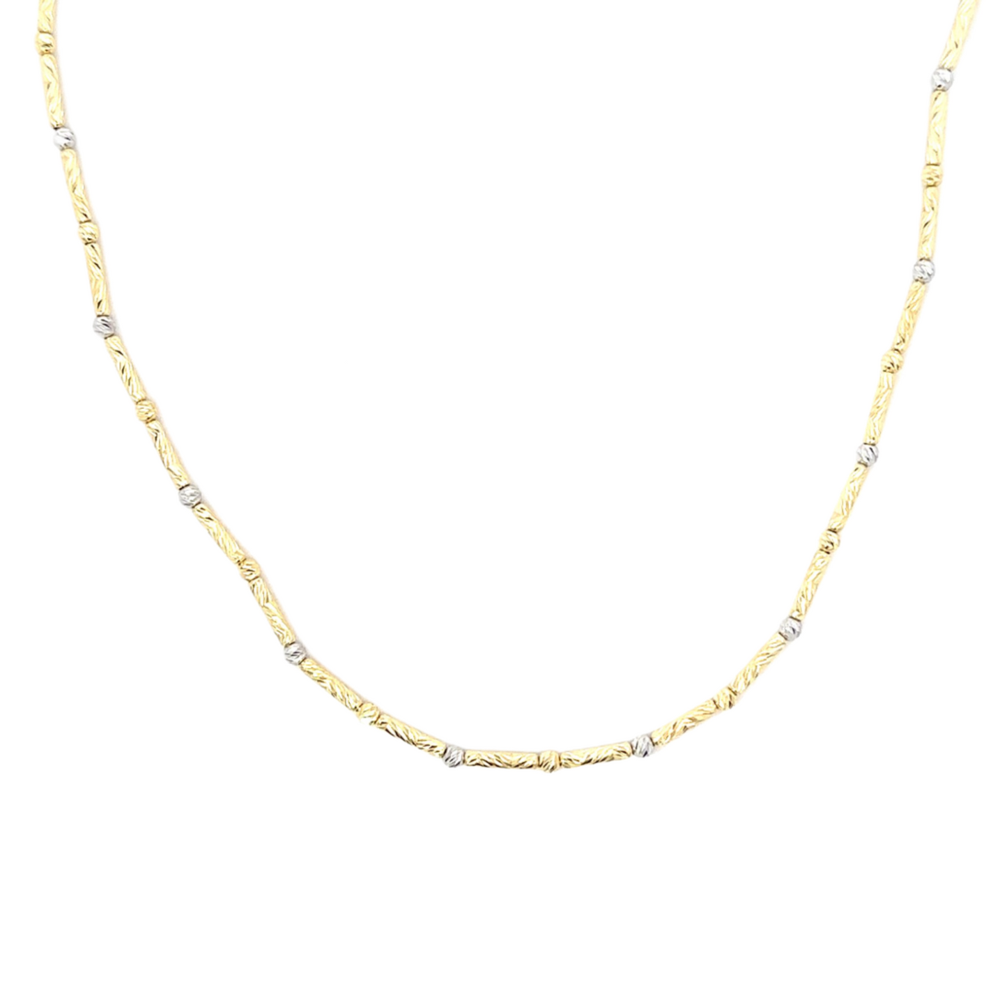 Yellow and White Gold Sparkly Bar and Bead Chain Necklace