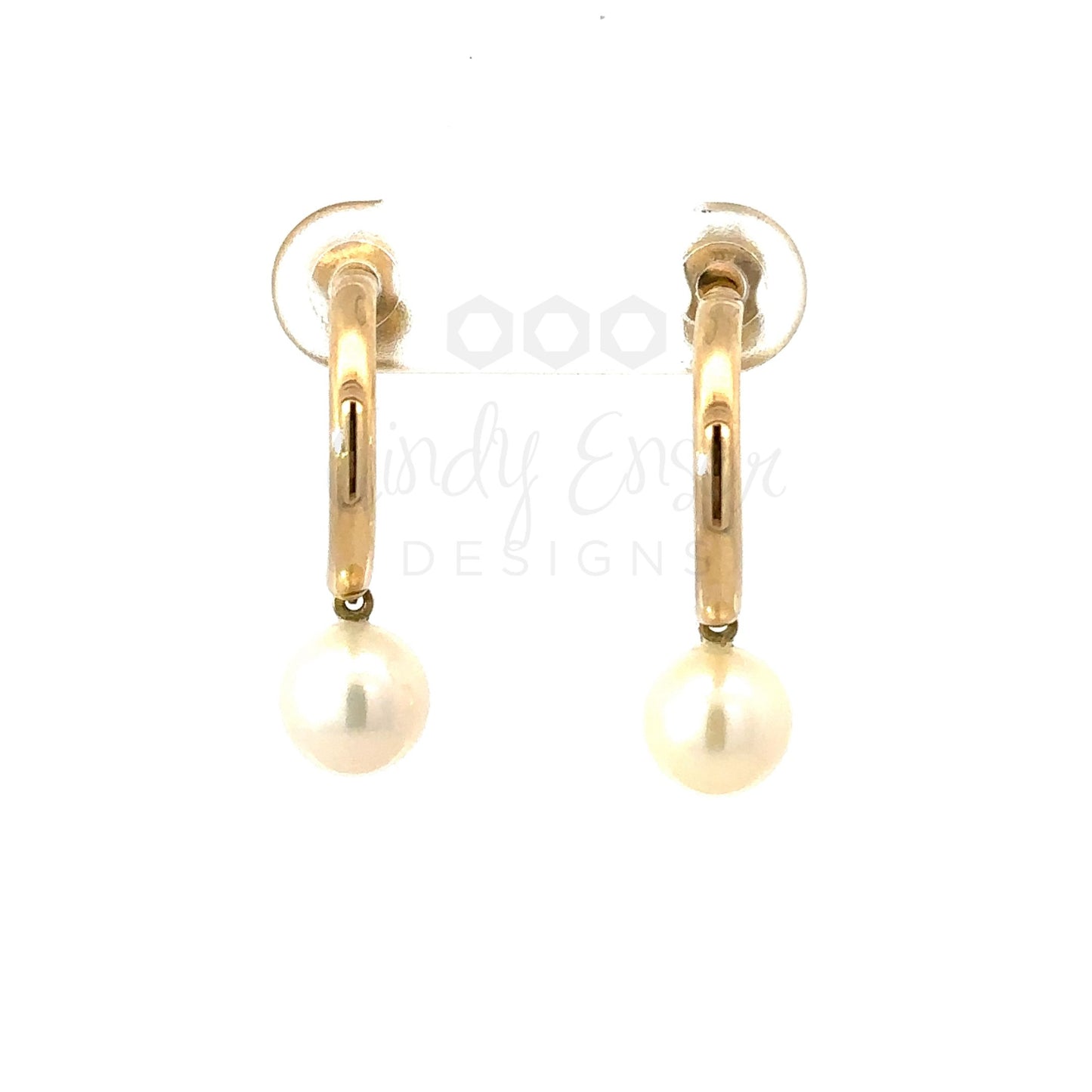 Yellow Gold Half Hoop Earring with Pearl Drop
