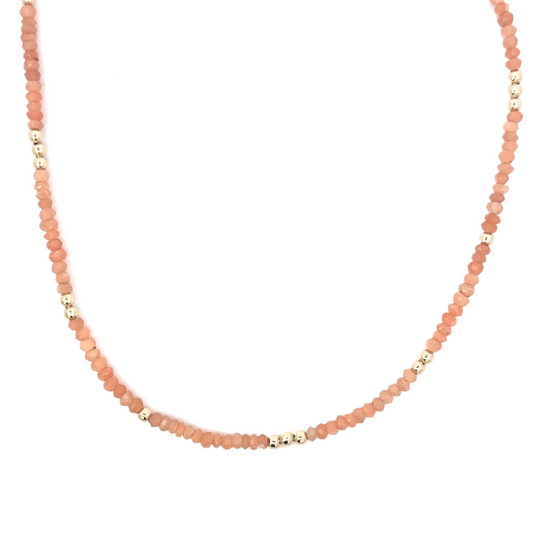 3mm Peach Moonstone and GF Bead Necklace