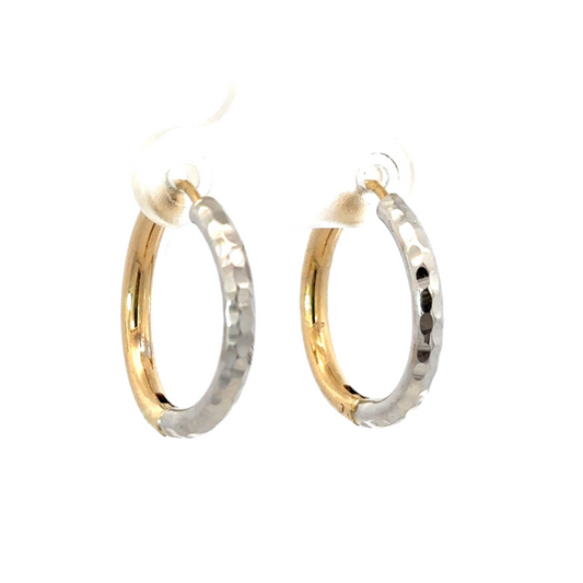 Yellow and White Gold Hammered Hoop Earring