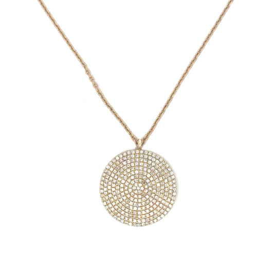 Large Pave Diamond Disc Pendant Necklace