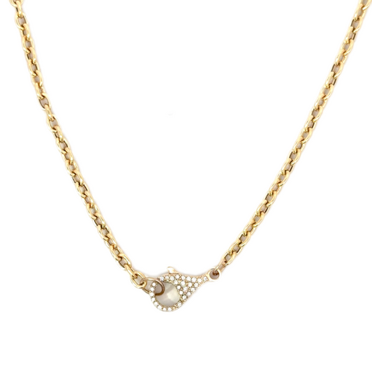 Yellow Gold Oval Link Necklace with Tiny Pave Lobster