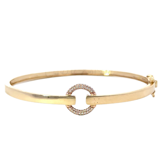 Yellow Gold Polished Bracelet with Rose Gold Pave Circle