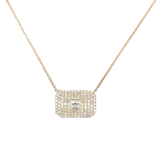 Pave Rectangle Shaped Necklace with Emerald Cut Diamond