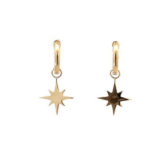 Plain Yellow Gold Huggie with Plain Elongated Star Charm
