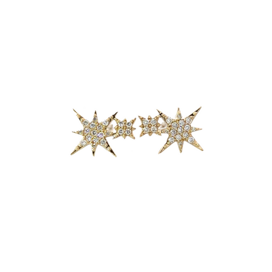 Yellow Gold Double Pave Elongated Star Earring