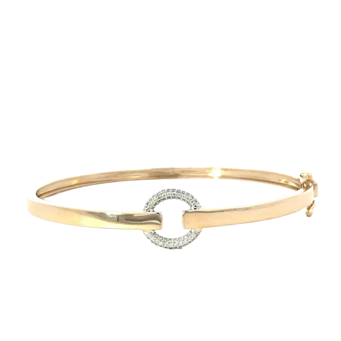 Yellow Gold Polished Bracelet with White Gold Pave Circle