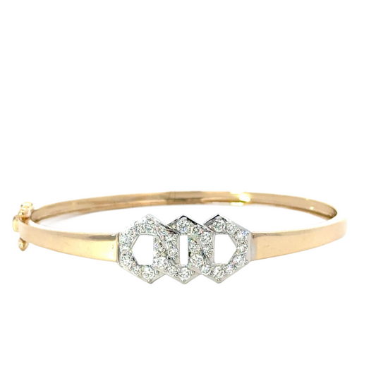 Yellow Gold Polished Bracelet with White Gold Triple Diamond Hexagon