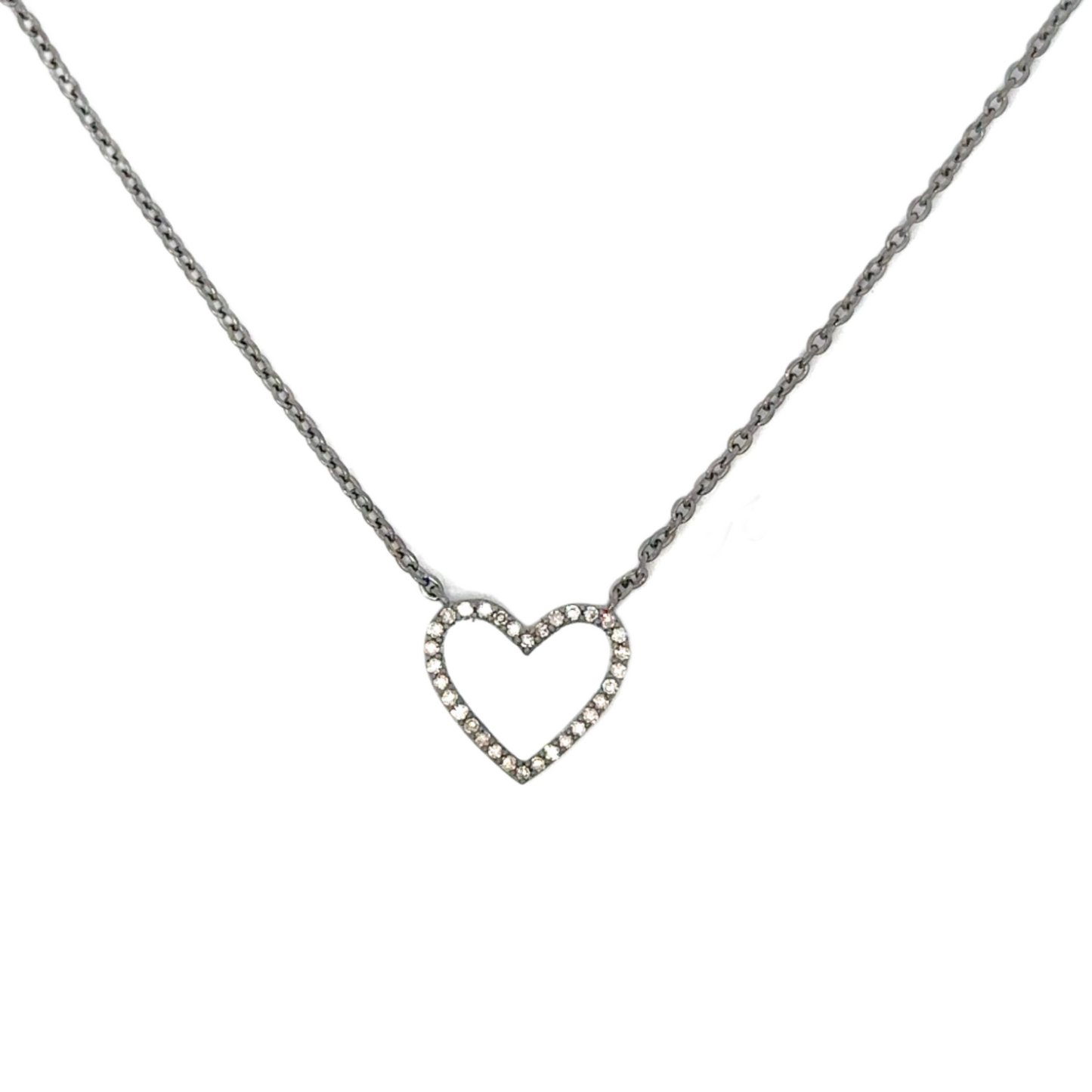 Enamel Heart Necklace with Pave Diamond Border