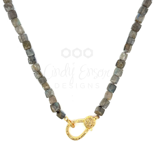 Small Cubed Labradorite Necklace with Pave Vermeil Lobster