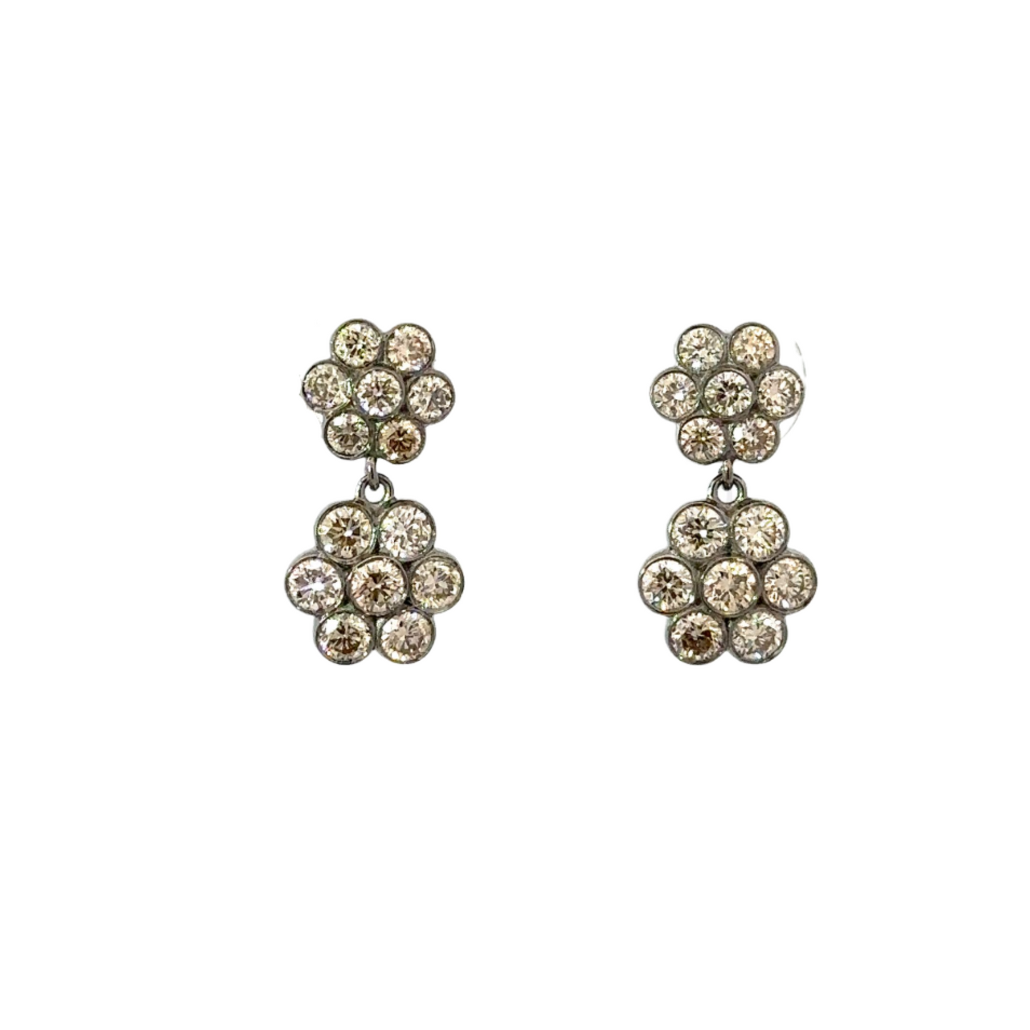 Diamond Double Drop Flower Earring