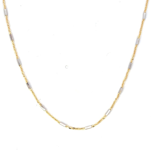 Yellow and White Gold Polished Bar Station Saturn Chain