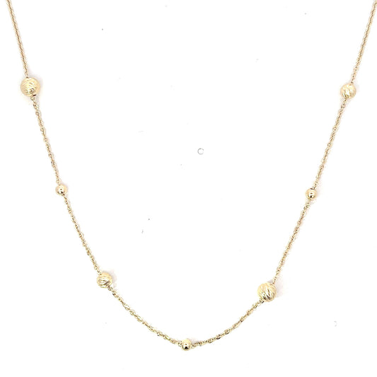 Yellow Gold Alternating Textured Bead Necklace