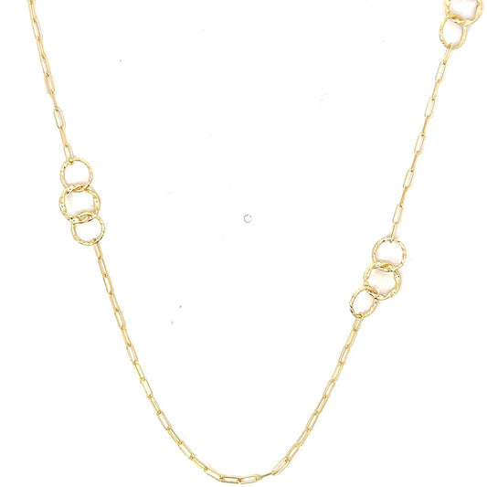 Yellow Gold Twisted Circle Link and Paperclip Necklace