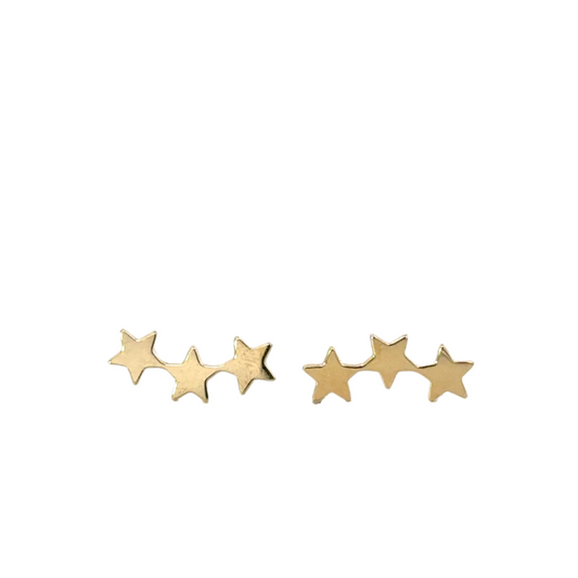 Yellow Gold Polished Three Star Climber Earring