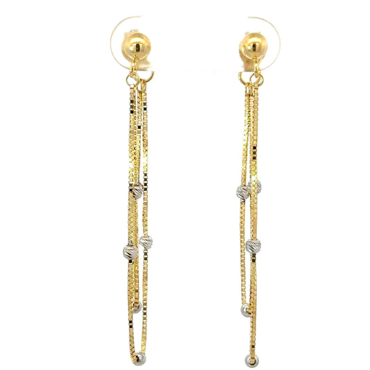 Yellow and White Gold Chain and Bead Drop Earring
