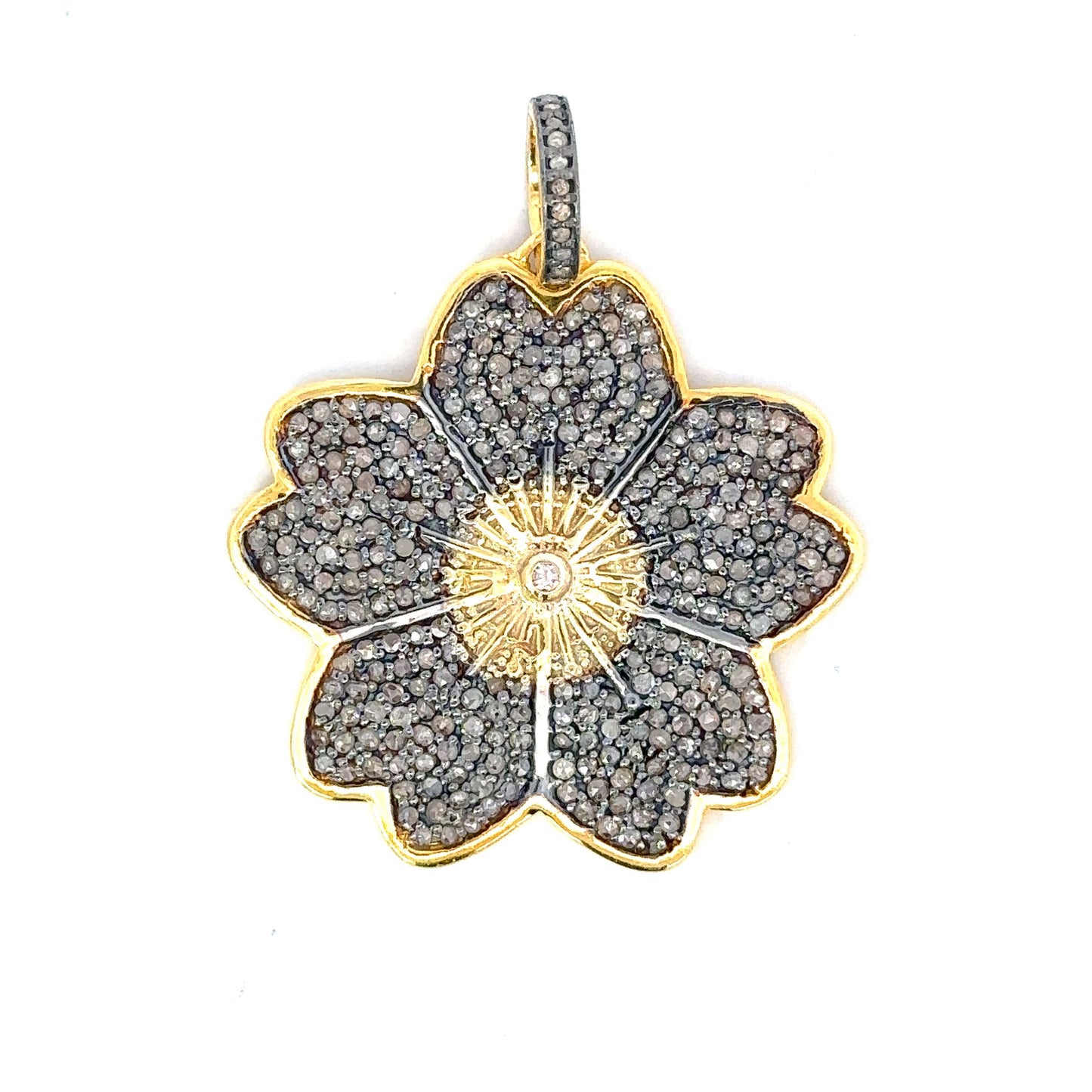 Two Tone Pave Lotus Flower Pendant