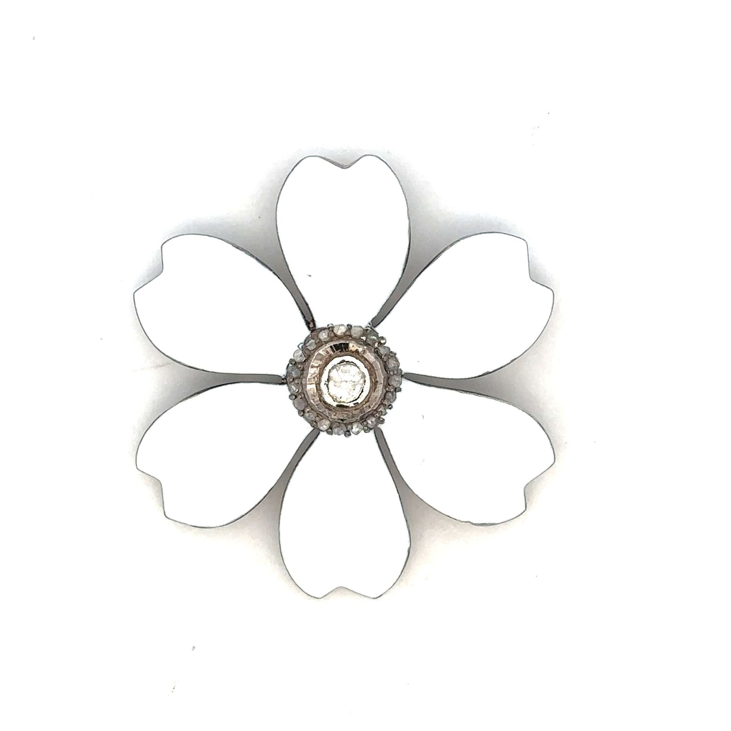 Sterling Enamel Flower Pendant with Rose Cut Diamond Center