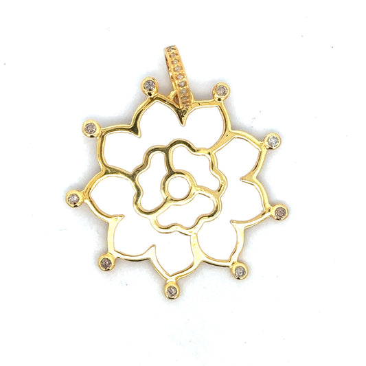 Vermeil Enamel Lotus Flower Pendant with Diamond Accents