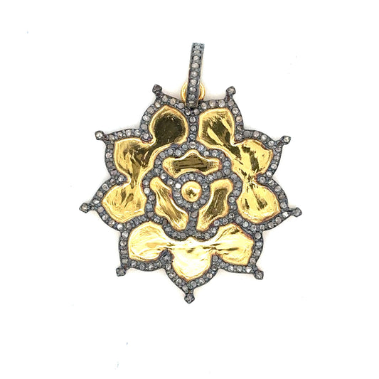 Polished Vermeil Lotus Flower Pendant with Sterling Pave Accents