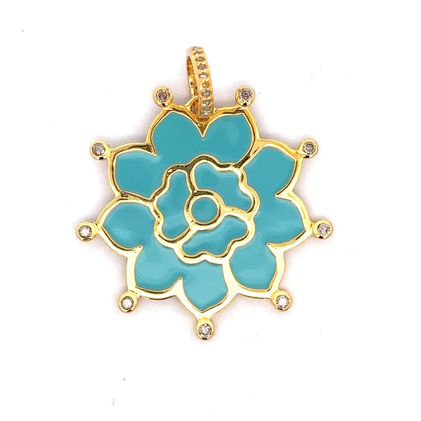 Vermeil Enamel Lotus Flower Pendant with Diamond Accents