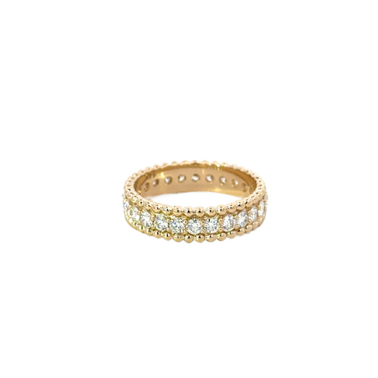 Yellow Gold Double 2mm Dot Band with Large Center Row of White Diamonds