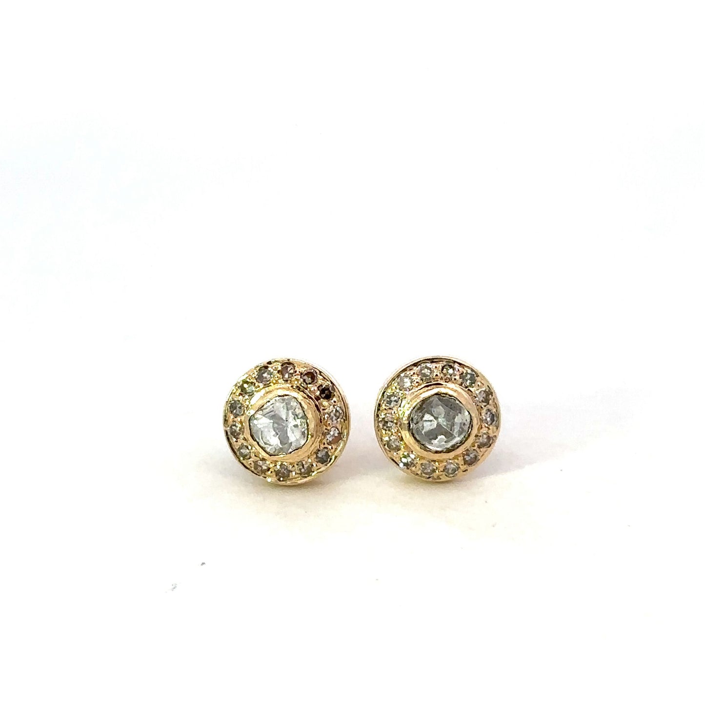 Rose Cut Diamond Earring with Pave Border