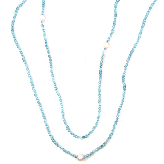 Long Aquamarine and Pearl Necklace