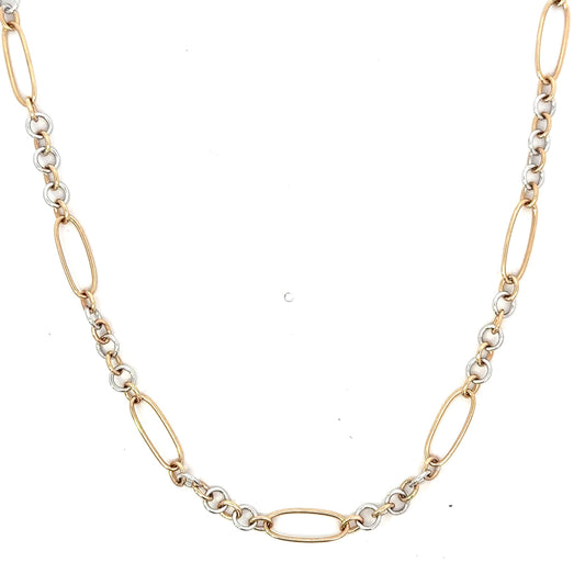 White and Yellow Gold Oval Vintage Link Necklace