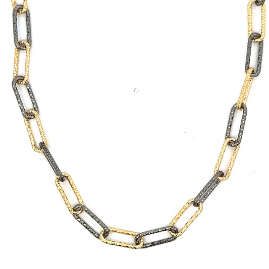 Large Yellow GF and Sterling Diamond Cut Paper Clip Necklace