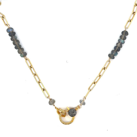 Vermeil Small Paper Clip and Labradorite Alternating Necklace with Lobster