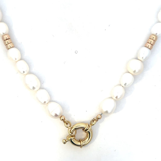 Potato Pearl and GF Bead Necklace with Medium Mariner Clasp