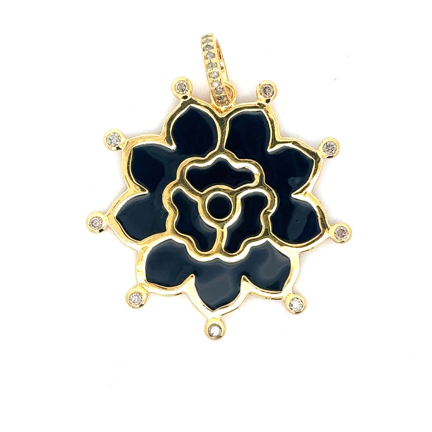 Vermeil Enamel Lotus Flower Pendant with Diamond Accents