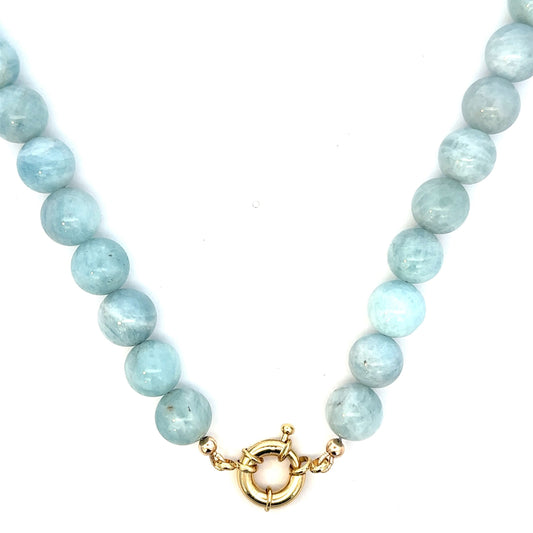 Round Aquamarine Bead Necklace with Medium Mariner Clasp