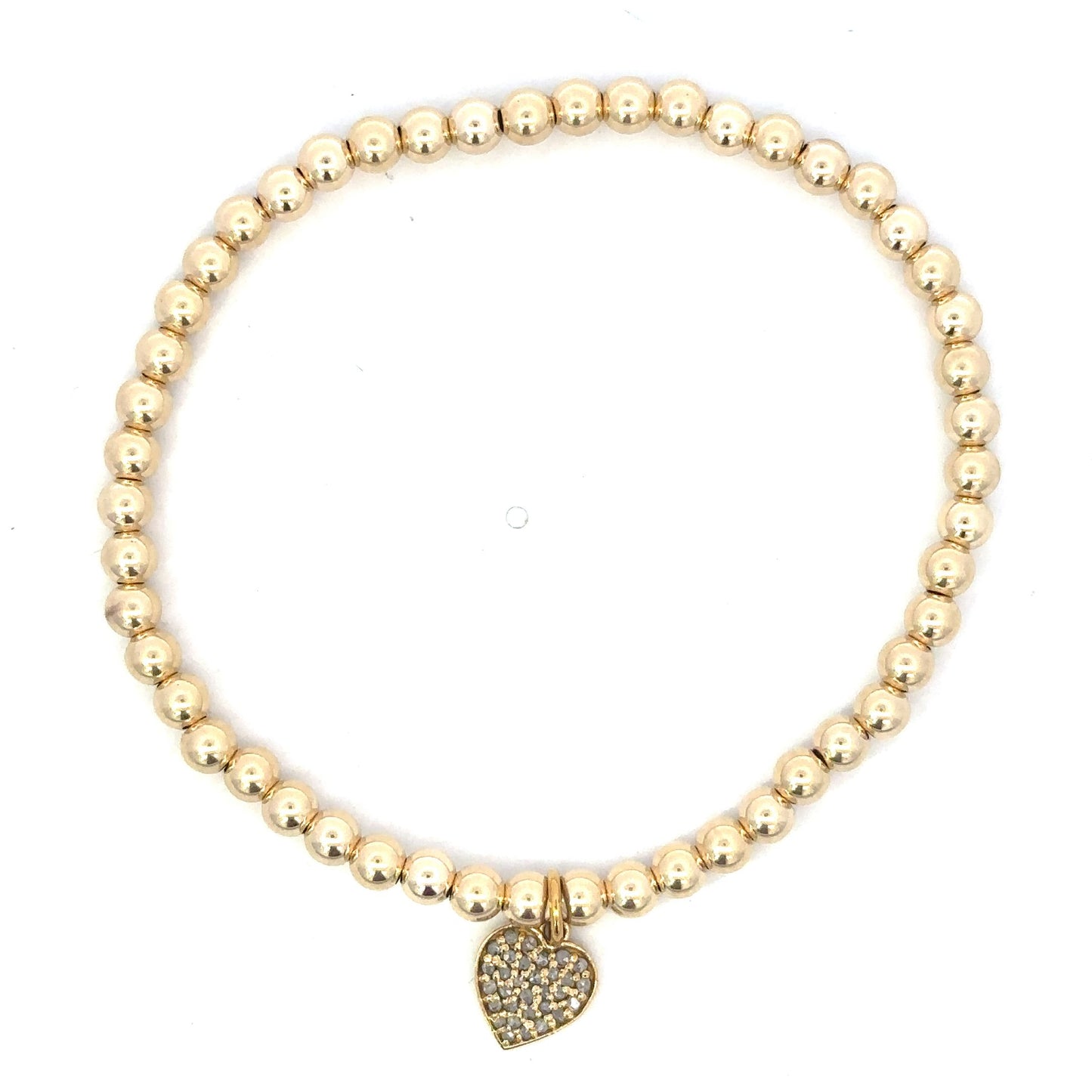 Gold Filled Bead Bracelet with Vermeil Pave Heart Charm