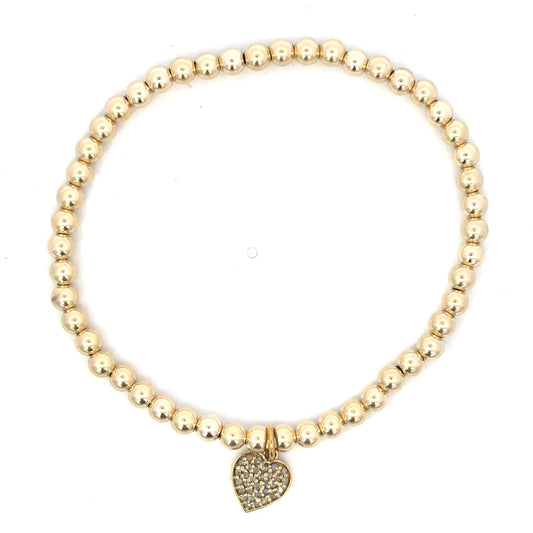 4mm GF Bead Bracelet with Vermeil Pave Heart Charm